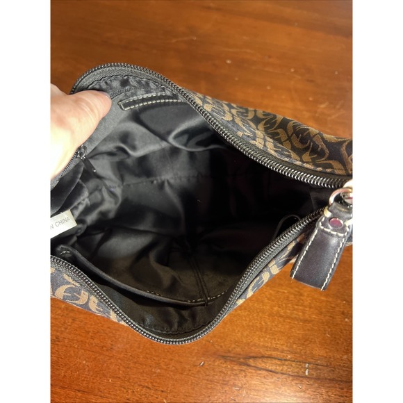 FOSSIL Signature Shoulder Bag Canvas‎ Black Beige Jacquard Purse Y2k 90s Vtg - Picture 6 of 10